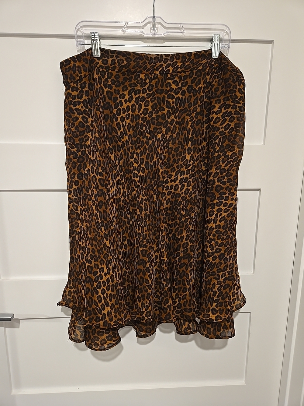 Leopard Print Ruffle Hem Midi Skirt - Brown